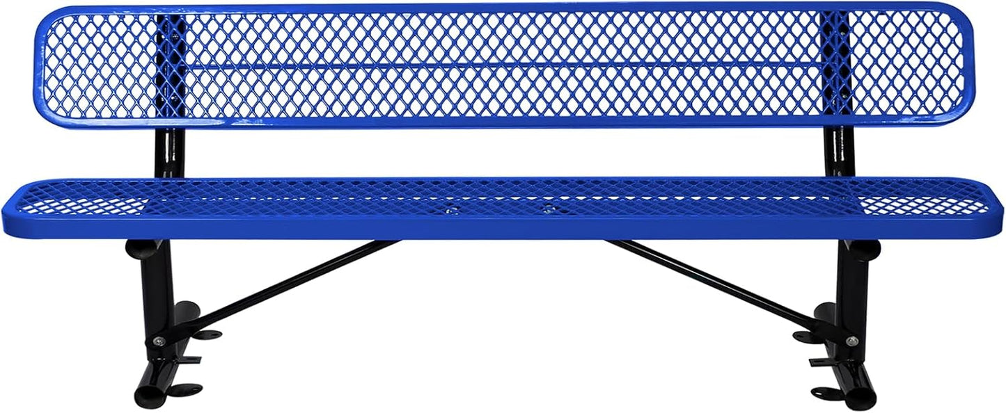 Heavy Duty Park Bench with Back Portable Frame, Outdoor Metal Park Bench with Backrest, Steel Mesh Outdoor Bench for Garden, Lawn, Patio, Porch, Park, Yard (Blue, 94.1" D x 23.2" W x 32.5" H)