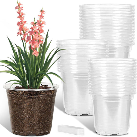 36 Pack5/6/7Inch Clear Nursery Pots with Drainage Hole,Variety Sizes Seed Starting Pots Transparent Plastic Plant Pots for Plants Transparency with 20 Plant Labels