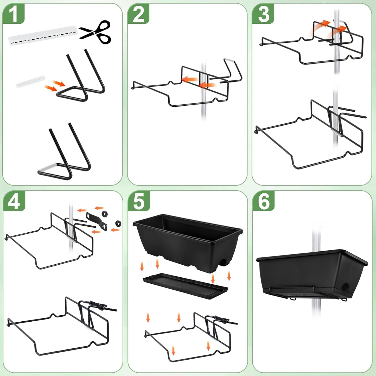 HAITRAL Hanging Planters for Outdoor Plants,Deck Railing Planter Boxes Countryside Style Window Boxes Planters, Balcony Flower Pots Plastic Railing Planter with Metal Brackets for Fence,Black 2 Pcs