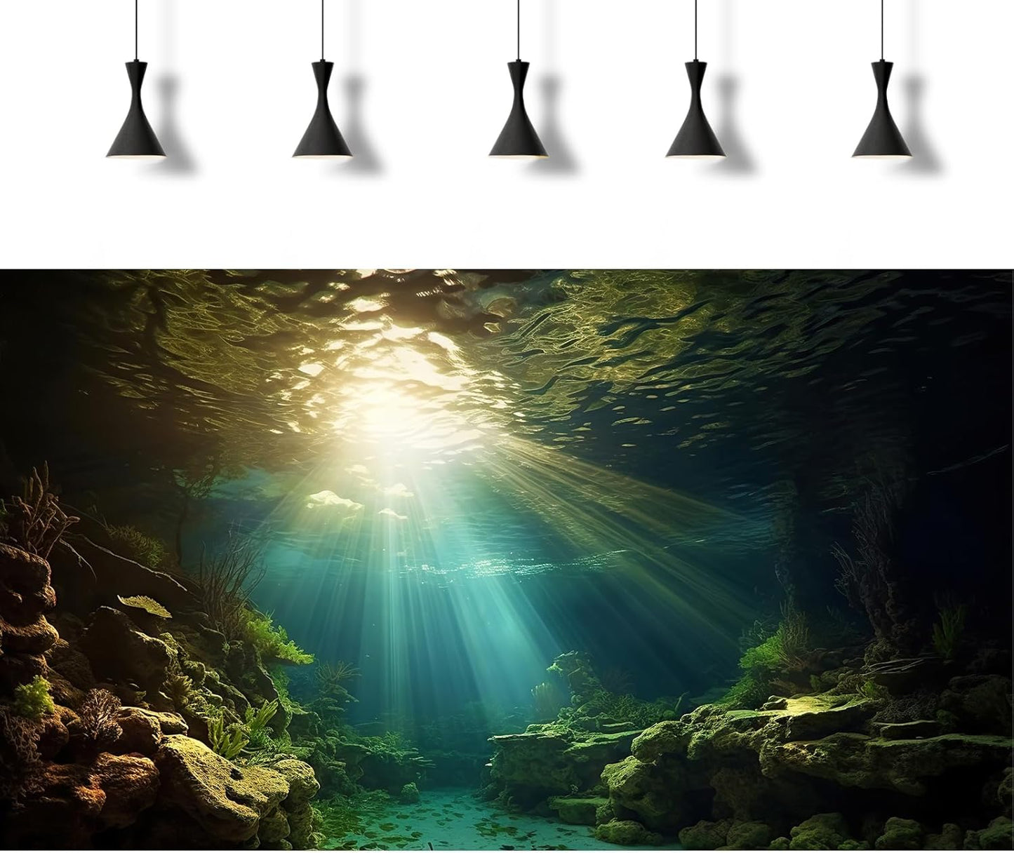 Fish Tank Background Under The Sea Aquarium Background Ocean Floor Sunray Rock Terrarium Backgrounds Coral Reef Aquatic Plants Underwater Cave Aquarium Wallpaper for Fish Tank Decorations 48x18in