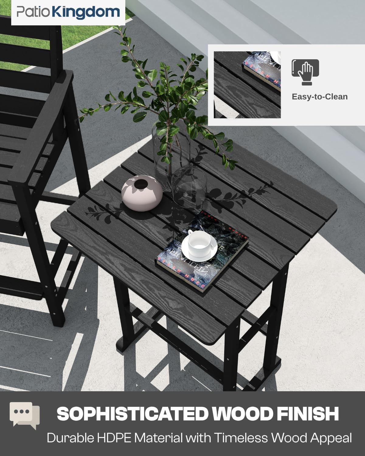 3-Piece Outdoor Bar Set with Beige 9FT Patio Umbrella, HDPE Tall Balcony Adirondack Chairs and Table, All-Weather Outdoor Bar Stools for Patio (Black)