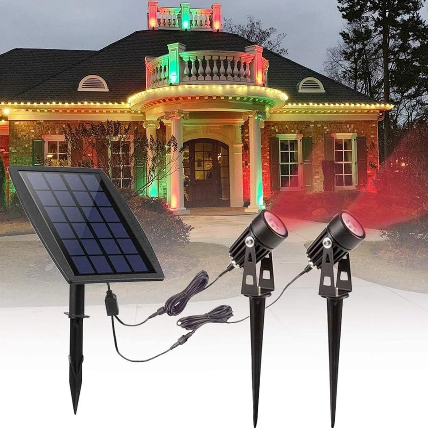 DLLT LED Solar Landscape Spotlights, 2W Solar Spotlights Outdoor IP65 Waterproof, 9.8ft Cable 2-in-1 Solar Powered Lights, Auto On/Off Tree Spot Lights for Yard, Driveway, Walkway, Red Lighting
