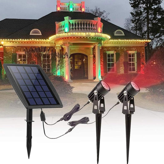 DLLT LED Solar Landscape Spotlights, 2W Solar Spotlights Outdoor IP65 Waterproof, 9.8ft Cable 2-in-1 Solar Powered Lights, Auto On/Off Tree Spot Lights for Yard, Driveway, Walkway, Red Lighting