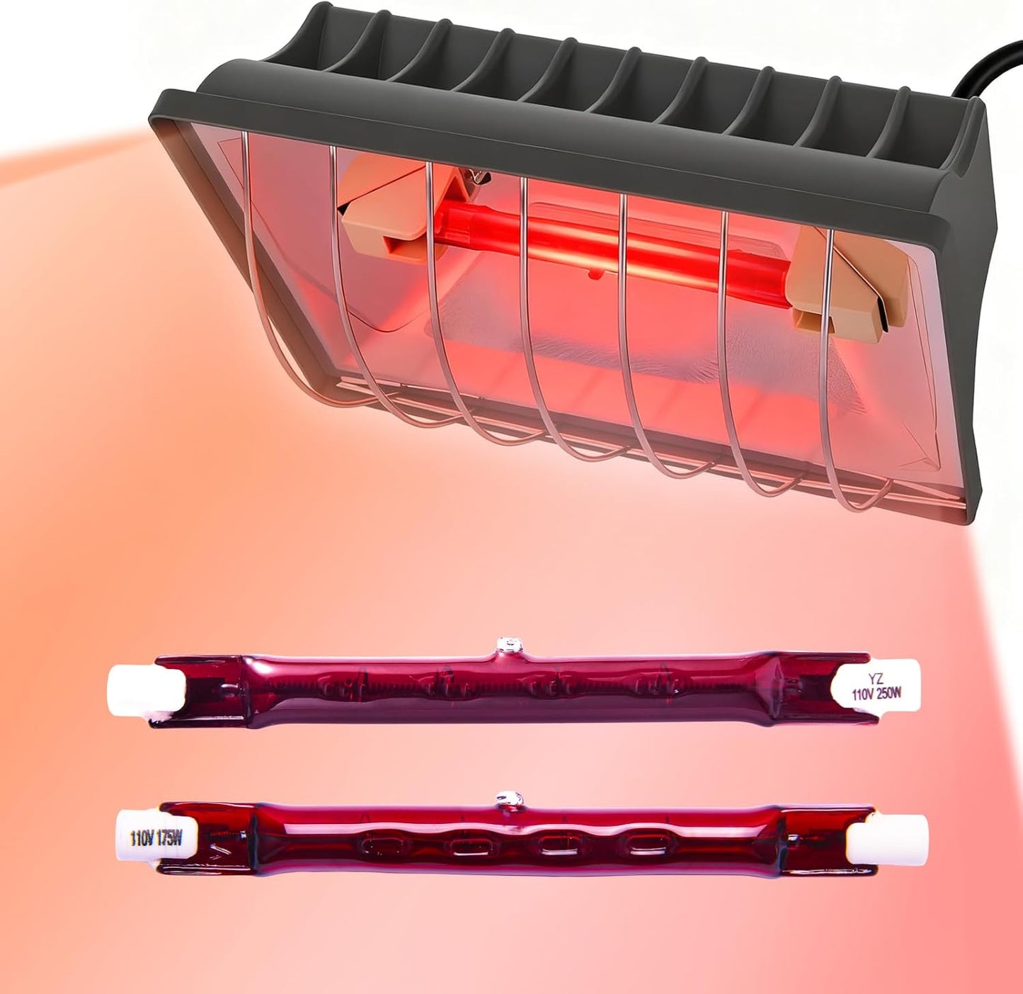 Chicken Coop Heating Lamp, 250W Brooder Heater with Guard,Waterproof Ceramic Joint Heat Lamp Bulb,Adjustable Temperature(175W/250W) and Height,Suitable for Poultry, Livestock & Small Pets