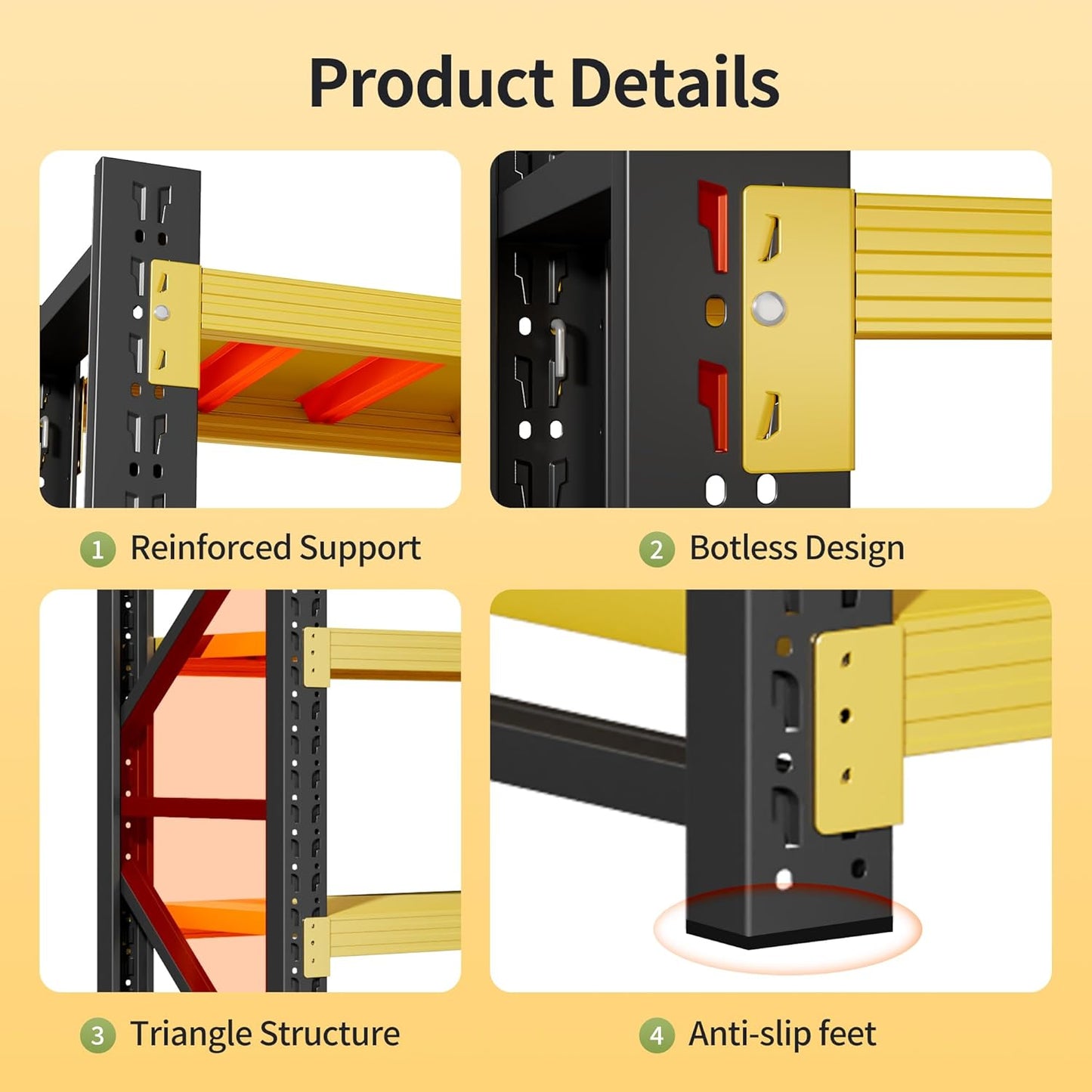 Garage Shelving Unit, 4 Tier Heavy Duty Racks, Easy Assembly, Metal Racks with Adjustable Shelves, 3000 LBS Load Capacity,for Warehouse,Basement (Black&Yellow, 19.7" D x 47.2" W x 78.7" H)
