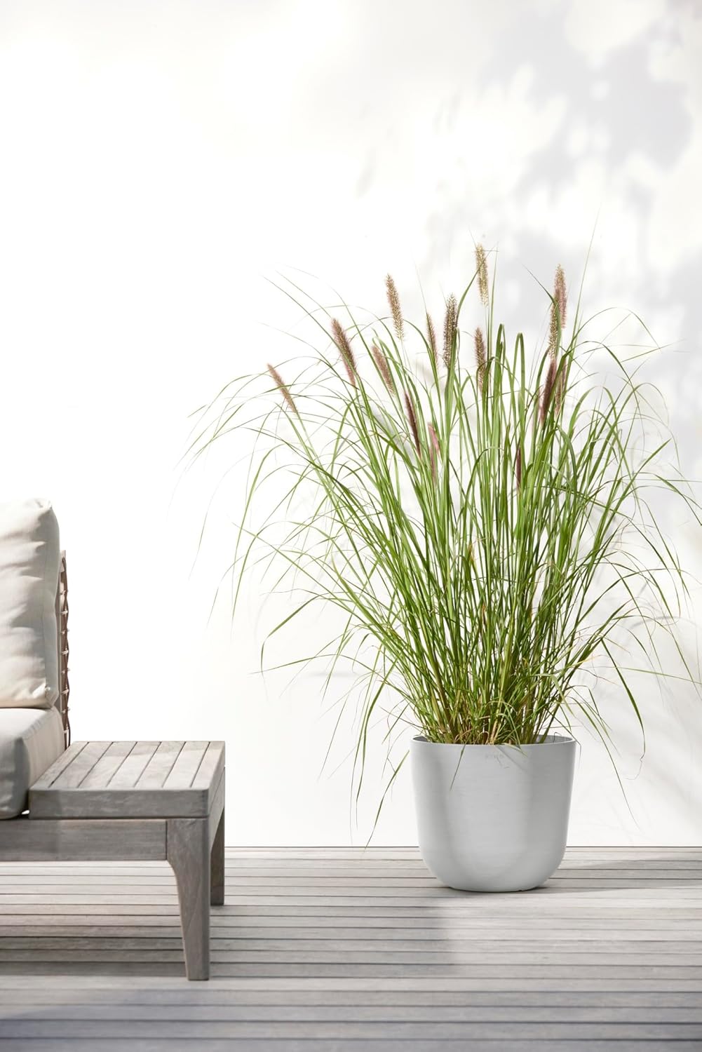 Ecopots Oslo Durable Modern Round Indoor/Outdoor Recycled-Based Composite Flower Pot Planter, White Grey, 10"