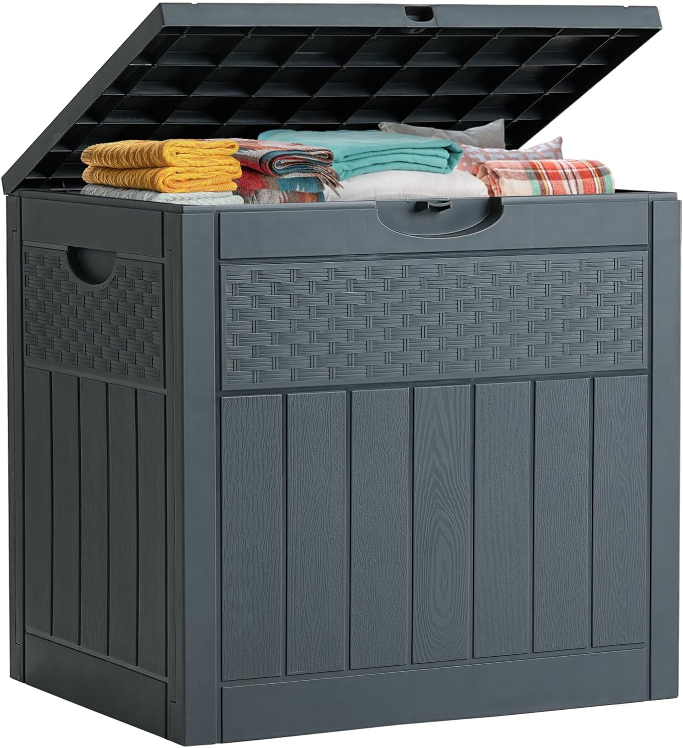 33 Gallon Resin Deck Box, Weatherproof Outdoor Storage Box for Patio, Garden, Pool, and Yard, Lockable Waterproof Bin for Tools, Cushions, and Accessories, Grey