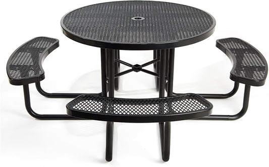 Heavy-Duty Park Bench or Table for Outside - Black Coated Outdoor Furniture Steel Bench, Commercial-Grade Outdoor Benches Weatherproof for Park, Patio, Porch (Black, 46” (Rd. Table))