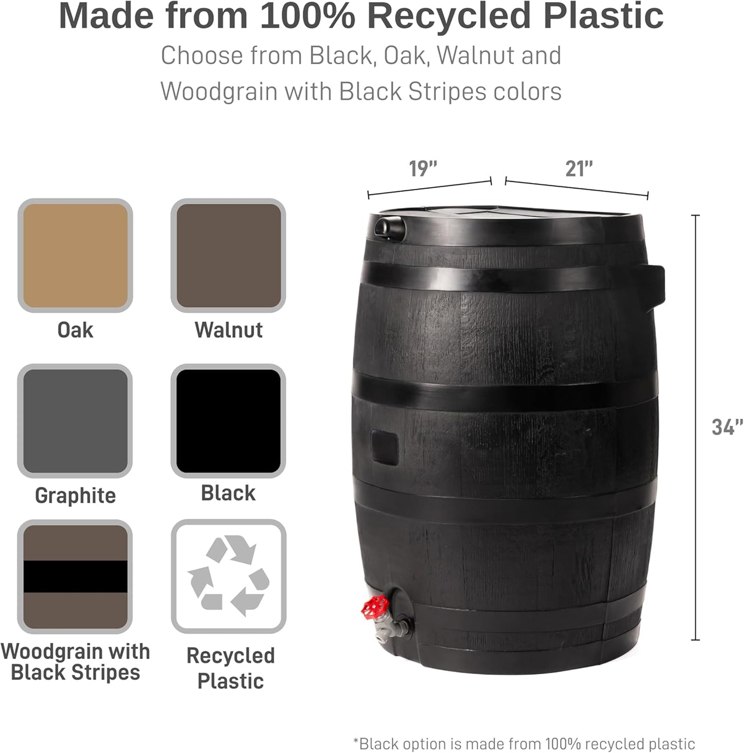 50-Gallon ECO Rain Barrel Made with 100% Recycled Plastic, Flat Back Rain Water Collection Barrel, Link Kit Included, Black (2 Pack)