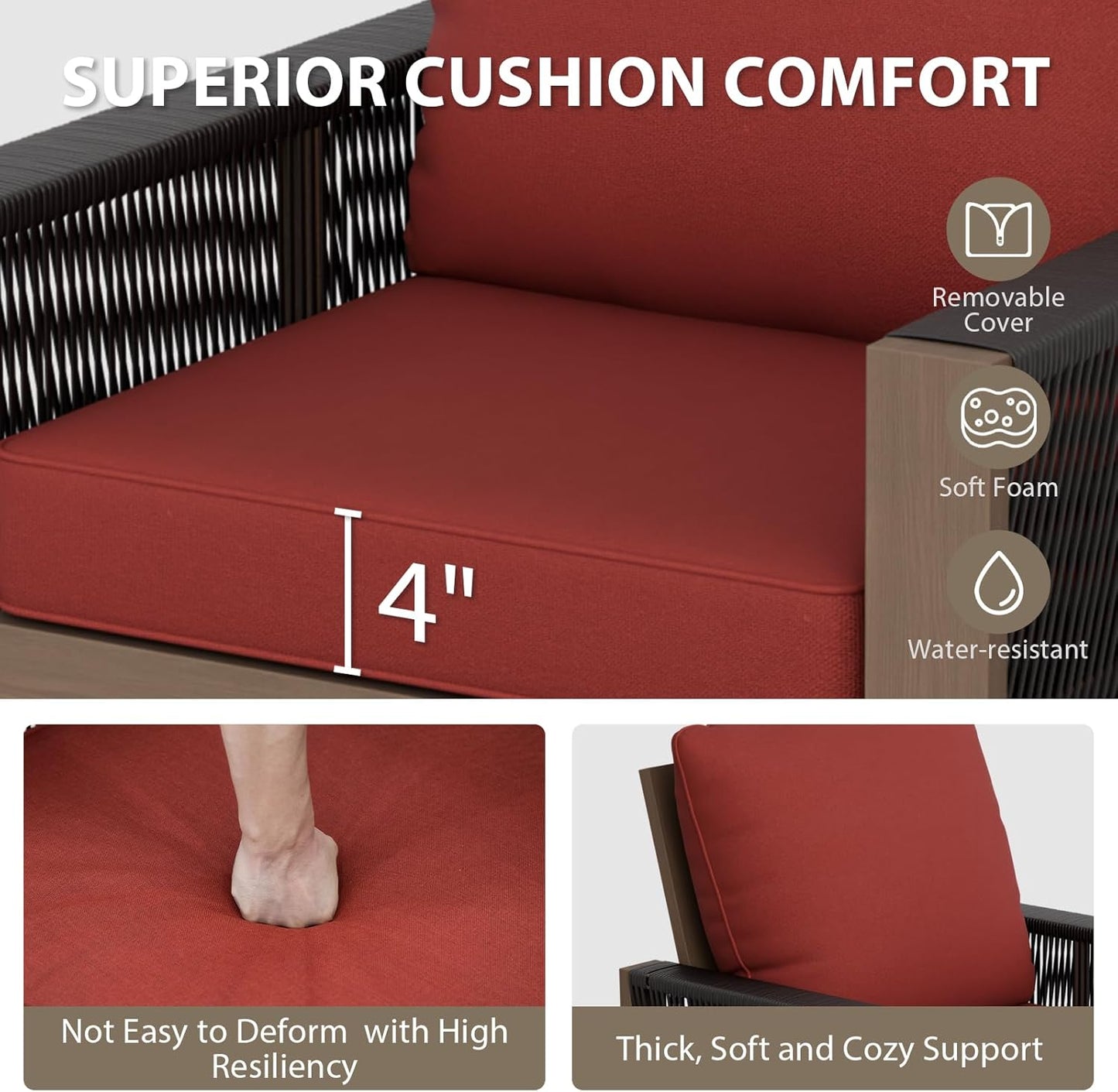 EAGLE PEAK Natural Wood Outdoor Patio Furniture, Cedar Furniture, Conversation Set, Outdoor Seating for Deck Patio Porch, Sofa 4 Chairs Coffee Table & Side Table, 7 Pieces, Brown/Red