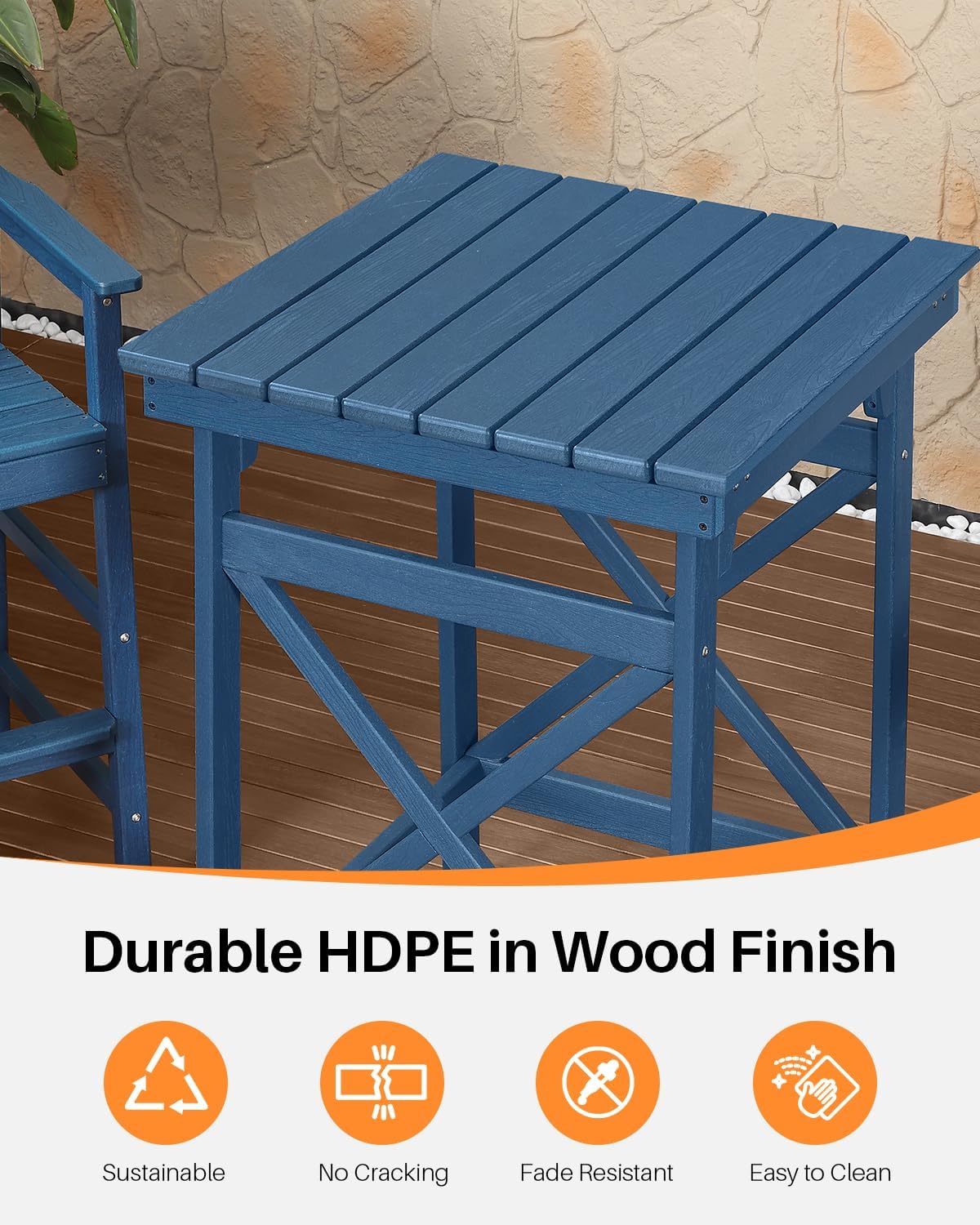 3-Piece Adirondack Chairs and Table Set, HDPE Outdoor Bar Sets, All Weather Outdoor Bar Stools Set, HDPE Adirondack Bar Height Chairs and Bar Table for Balcony, Bistro, Poolside, Navy