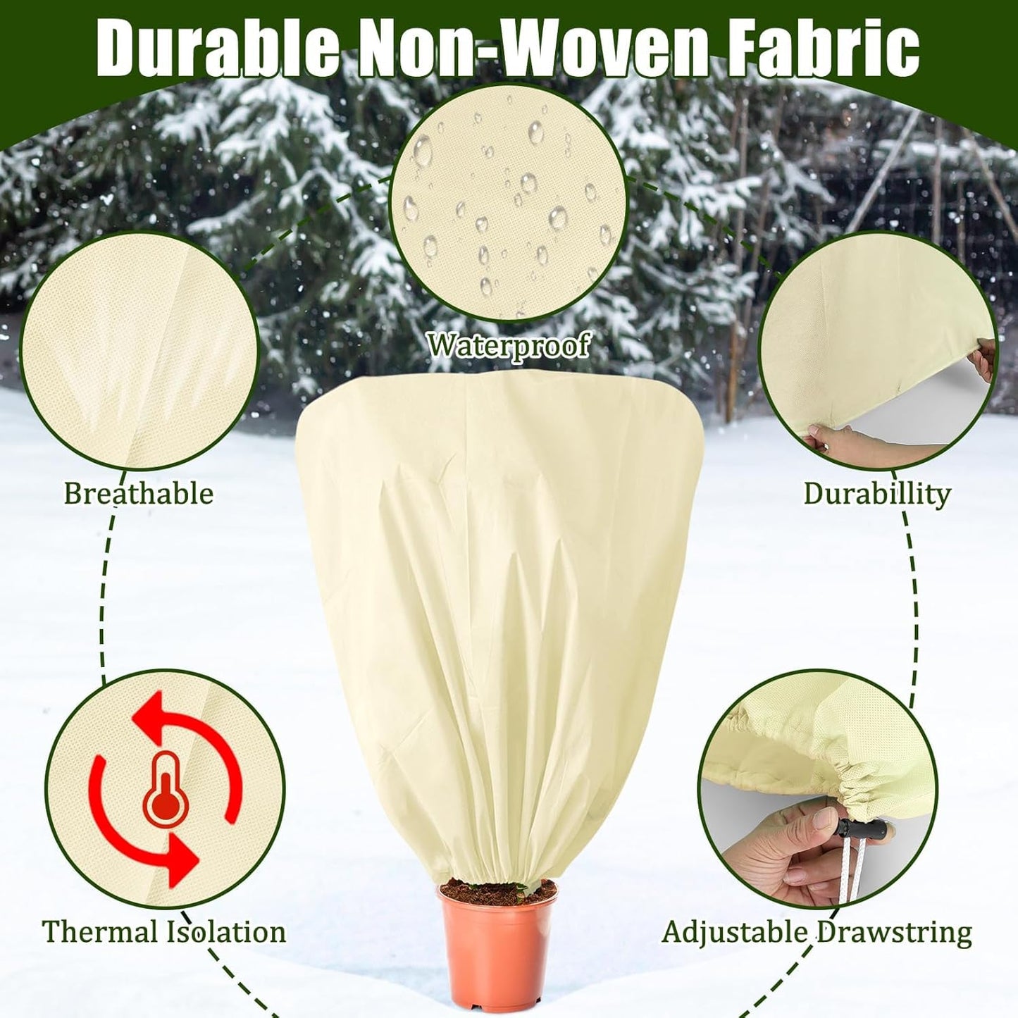 8 Pcs Plant Covers Frost Protection Bag 47" x 31.5" Winter Reusable Plants Jacket with Drawstring Shrub Protection Wraps Bags Frost Blanket for Winter Outdoor Garden Plants