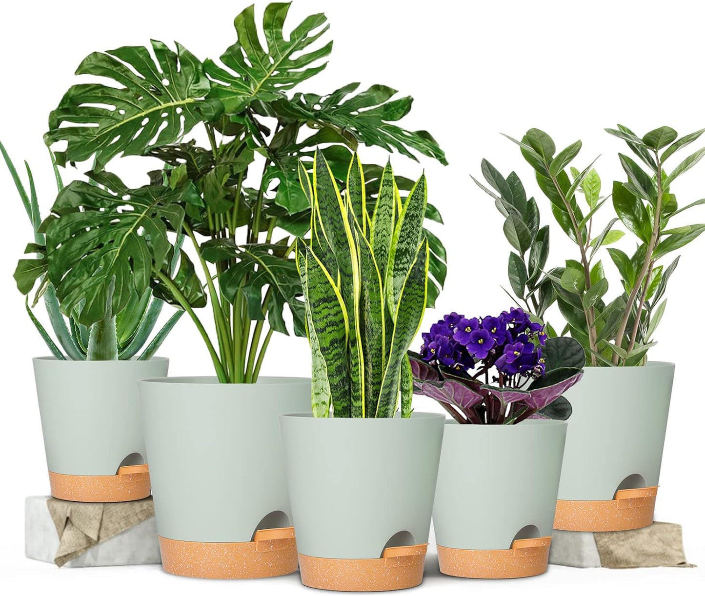 GARDIFE Plant Pots 7/6.5/6/5.5/5 Inch Self Watering Planters with Drainage Hole, Plastic Flower Pots, Nursery Planting Pot for All House Plants, African Violet, Flowers, and Cactus,Green