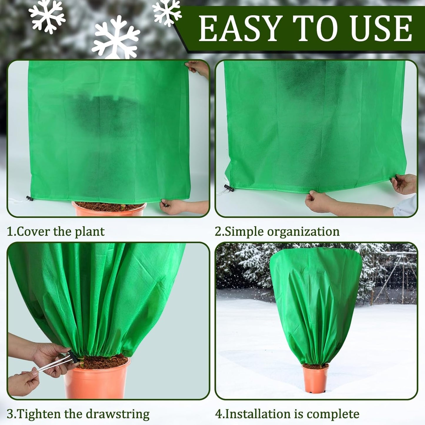 8 Pcs Plant Covers Frost Protection Bag 47" x 31.5" Winter Reusable Plants Jacket with Drawstring Shrub Protection Wraps Bags Frost Blanket for Winter Outdoor Garden Plants
