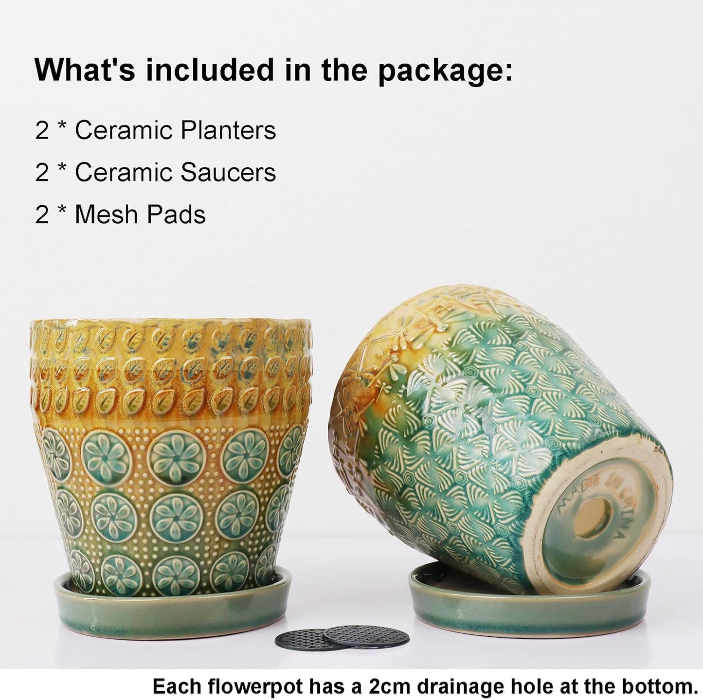 6 Inch Ceramic Planter with Drainage Hole and Saucer for Plants, Indoor-Outdoor Large Round Succulent Orchid Flower Pot, Set of 2