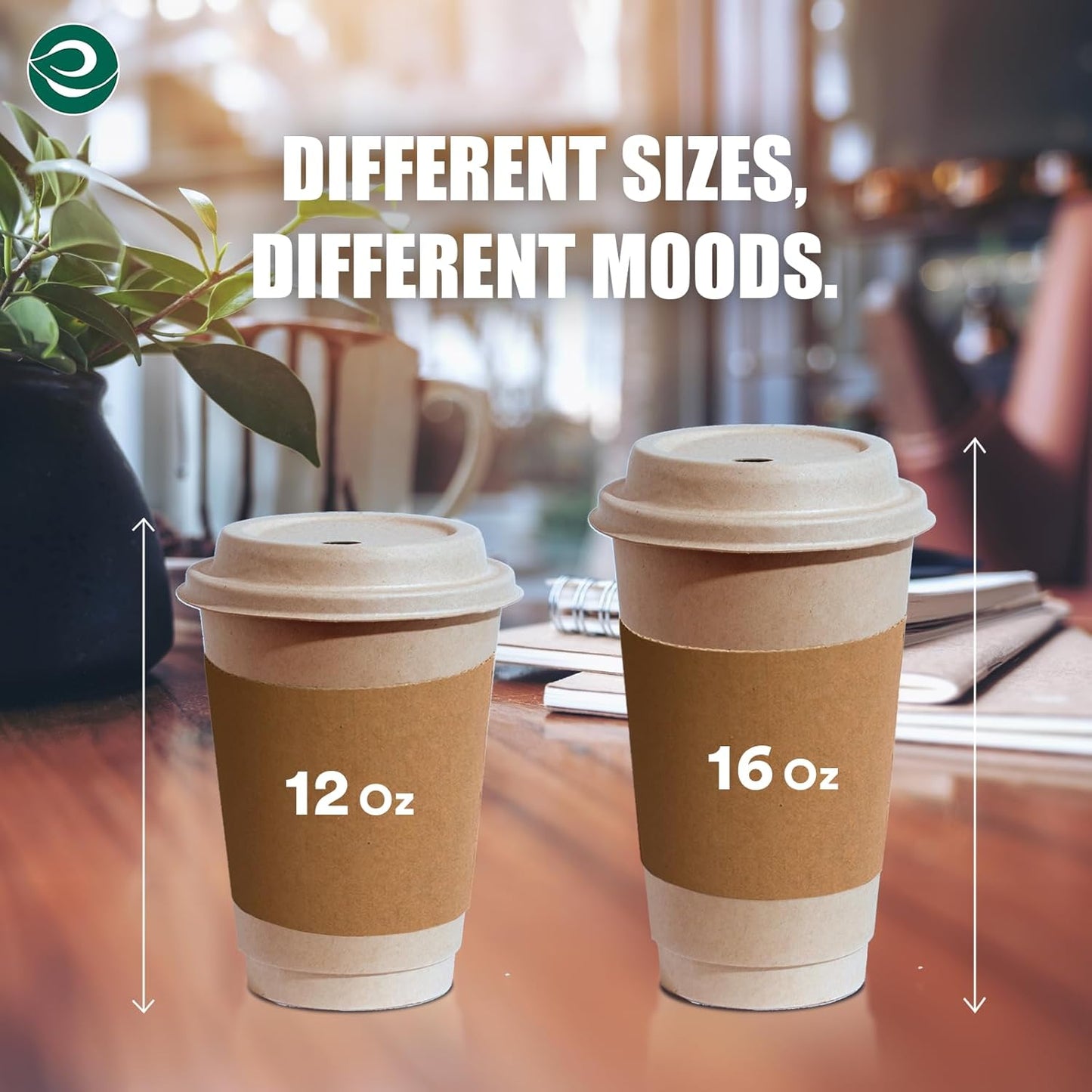 ECO SOUL 100% Compostable Coffee Cups With Lids & Sleeves - 12 Oz (200 Counts) To Go Coffee Disposable Bagasse Cups |Sturdy & Eco-Friendly Cups for Cafes, Party, Office