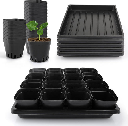 80Pcs 2.5inch Square Nursery Pots with 5Pcs Seed Starting Trays, Seed Starter Tray Kit, Seeds Starting Germination, Seeding Pots with Drain Holes, Small Plant Nursery Propagation