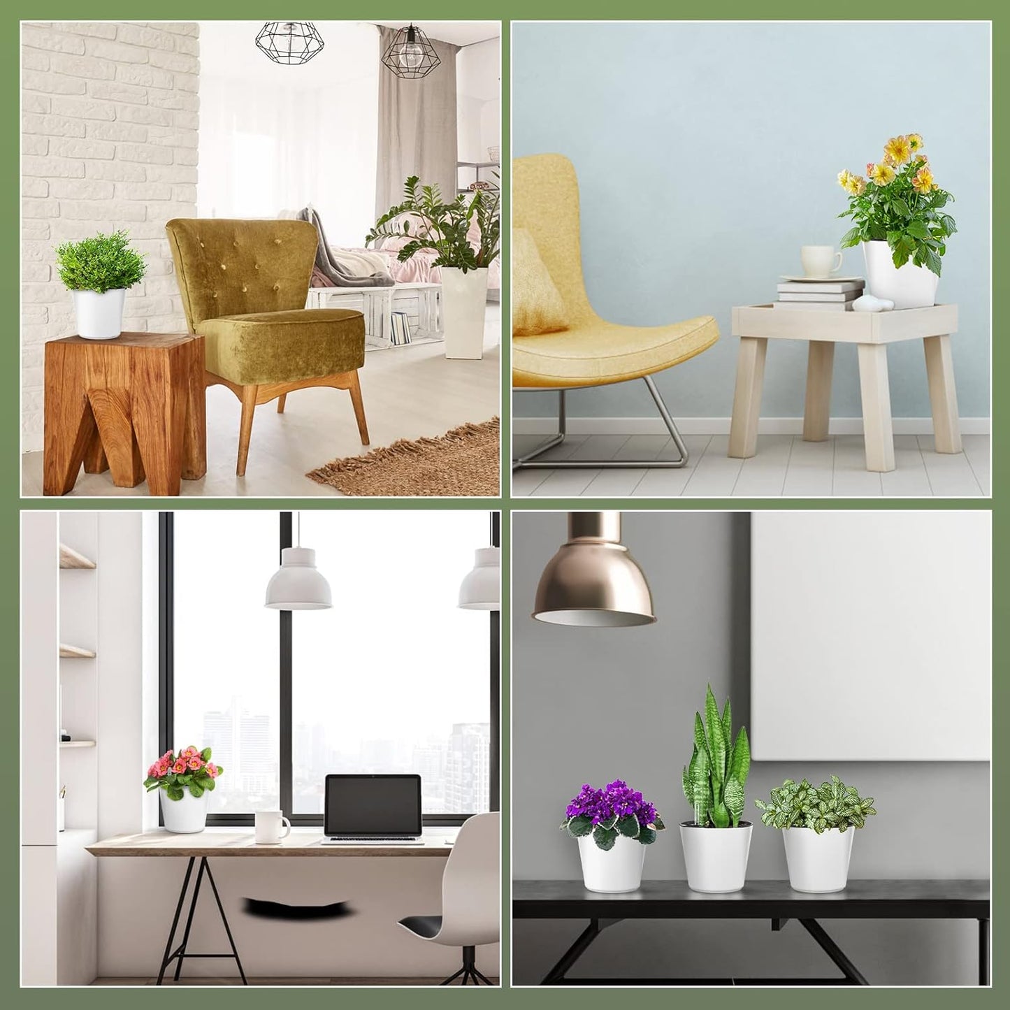 7 inch Plant Pots 3-Pack, Self Watering Flower Pots Indoor Outdoor, African Violet Pots Planters with Drainage Hole Saucer Reservoir, White