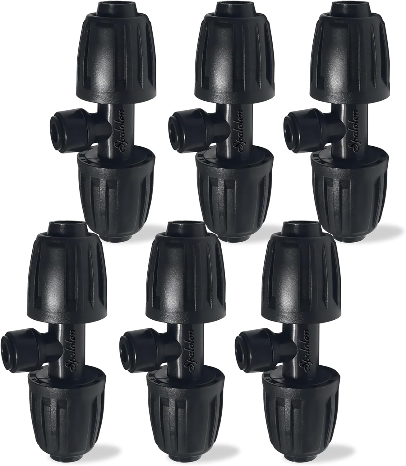 6 Pack 1/2'' to 1/4'' Drip Irrigation Fittings, Push-to-Connect 3 Way Drip Irrigation Part Barbed Tee Connectors, Anti-leak Locked Splitter Fitting for 1/2" Irrigation Tubing (0.6''-0.67''OD)