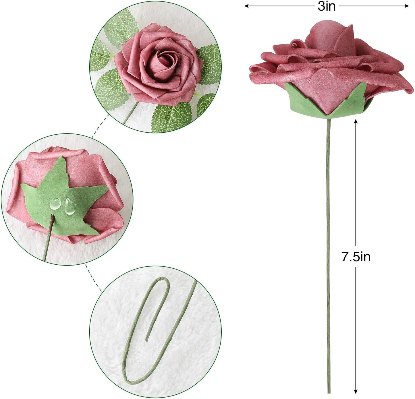 AmyHomie Artificial Flower Shades of Rose 25pcs Real Looking Fake Roses w/Stem for DIY Wedding Bouquets Centerpieces Arrangements Party Baby Shower Home Decorations