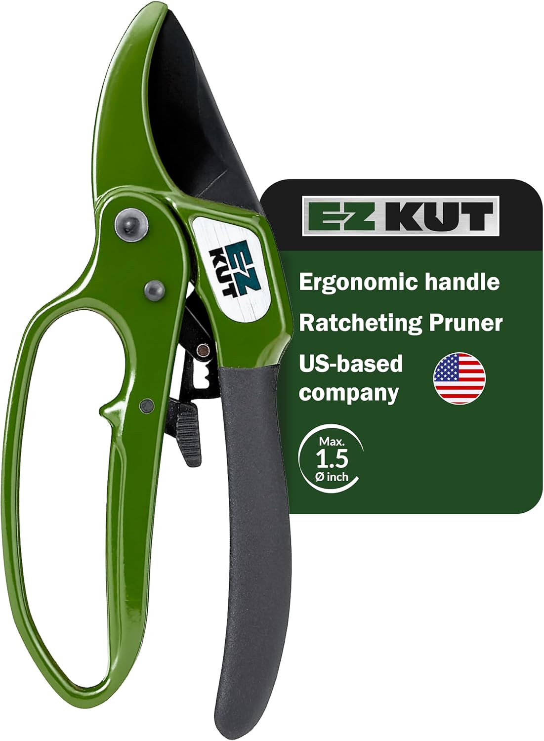 EZ Kut Heavy Duty Pruning Shears Green - with Ratcheting Action Great Garden Hand Tool Clippers Gardening pruners arthritis tools Ratcheting Anvil Hand Pruner Pruning Shears Heavy Duty Since 1988