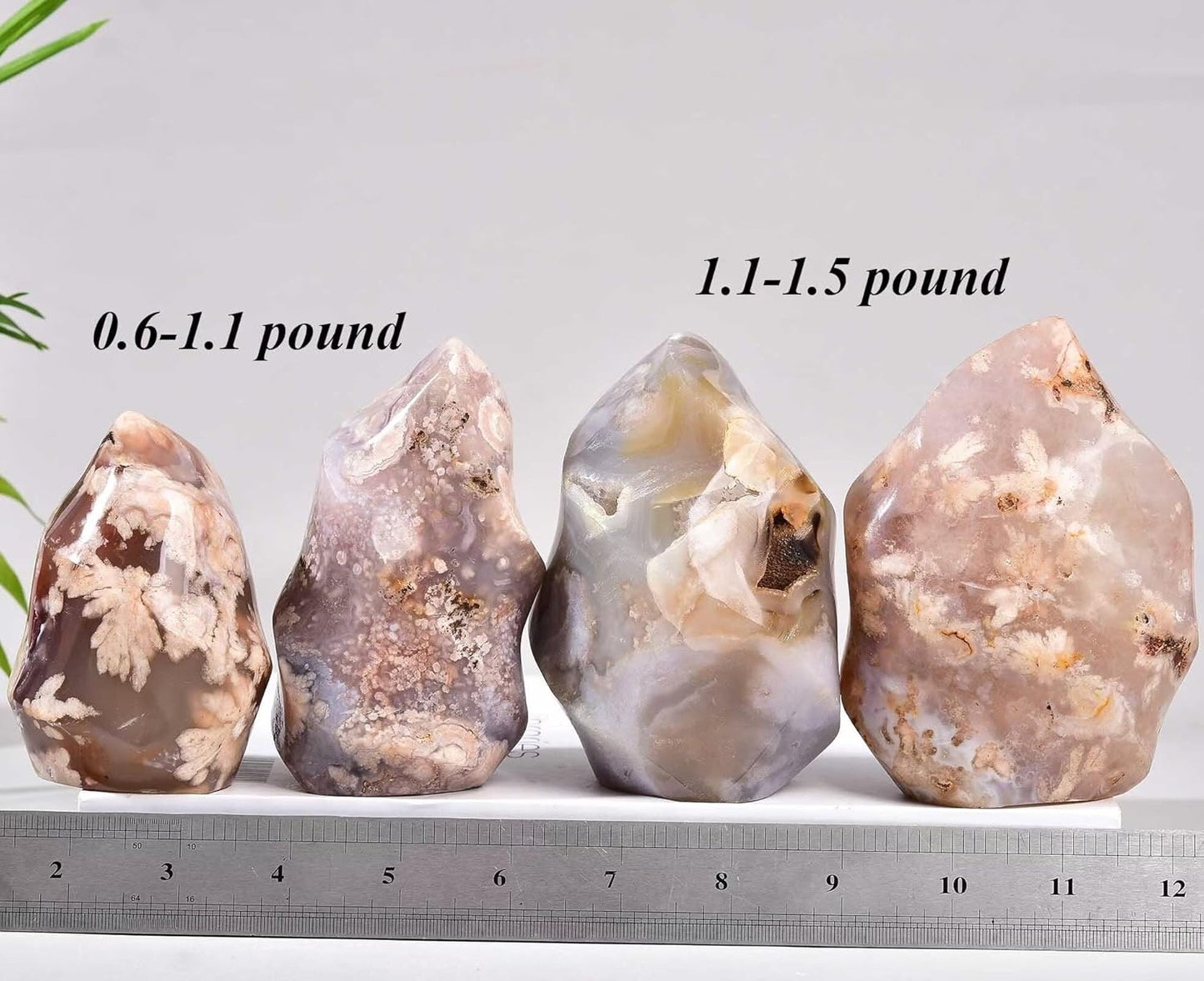 AMOYSTONE Cherry Blossom Agate Flame Shaped Stone Towers Obelisk Flower Agate Natural Healing Crystal Quartz Reiki Energy Decoration Home Office 0.6-1.0LBS