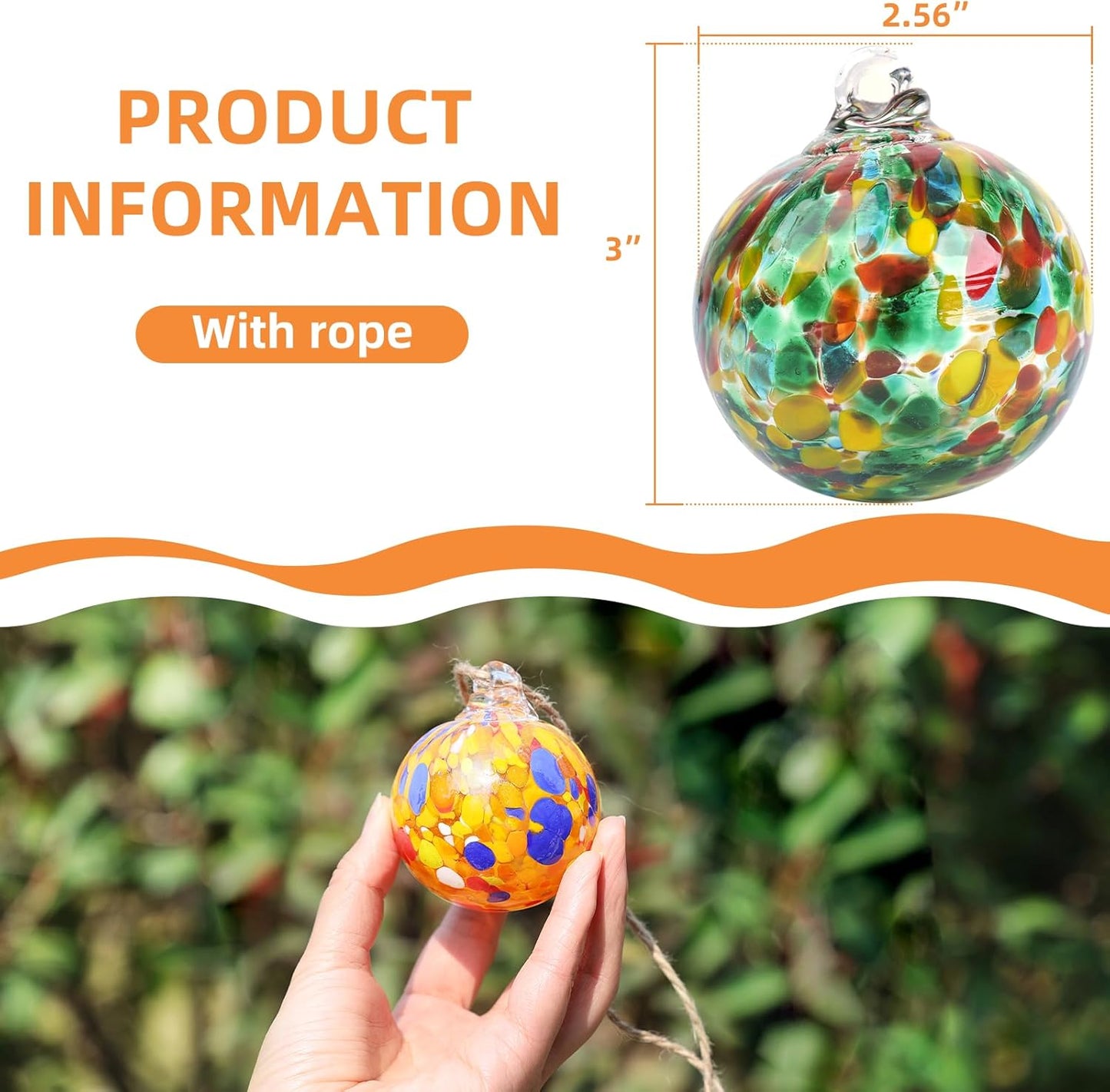 VOREEN 6pcs Hand-Blown Glass Ornaments Balls Hanging Gazing Ball Friendship Ball Glass Witches Balls for Outdoor Garden Patio Window Home Décor, Gift for Mom Wife Friend