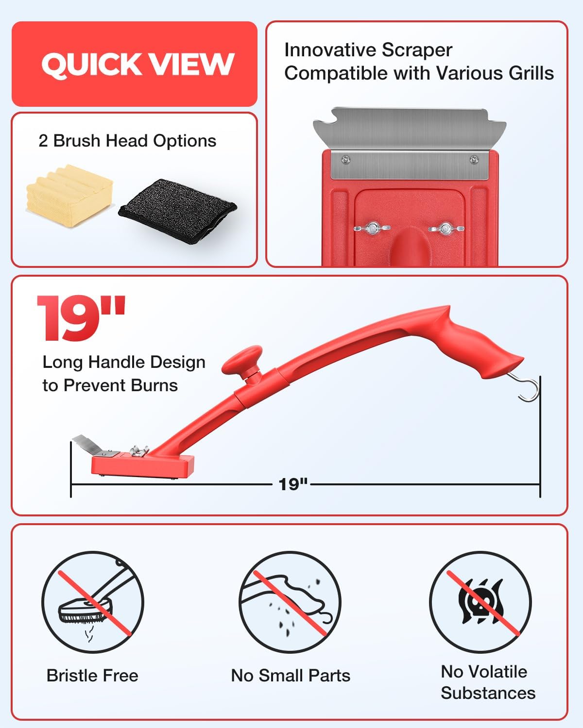 Grill Brush Bristle Free(Steel Wire),Replaceable BBQ Cleaning Head,Safe Replacement Cleaning Pad for Cast Iron or Stainless-Steel Grates (No Handle)