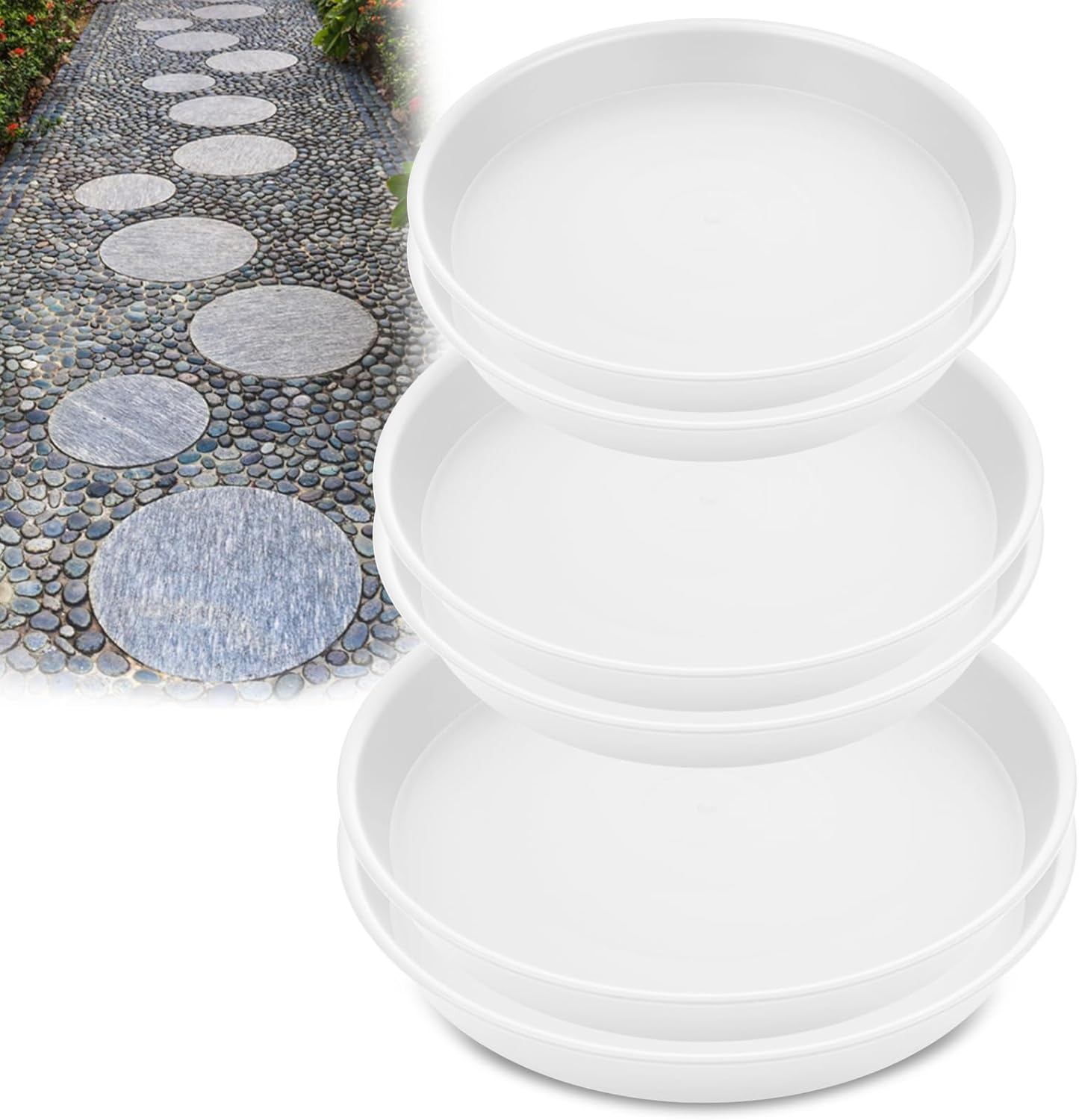 3 Size Round Stepping Stone Molds, 6 Pcs 8.8''/10''/ 11.2'' Reusable Concrete Mold for Garden Stepping Stones Large Tray for Concrete and Stained Glass for Garden Walk Way