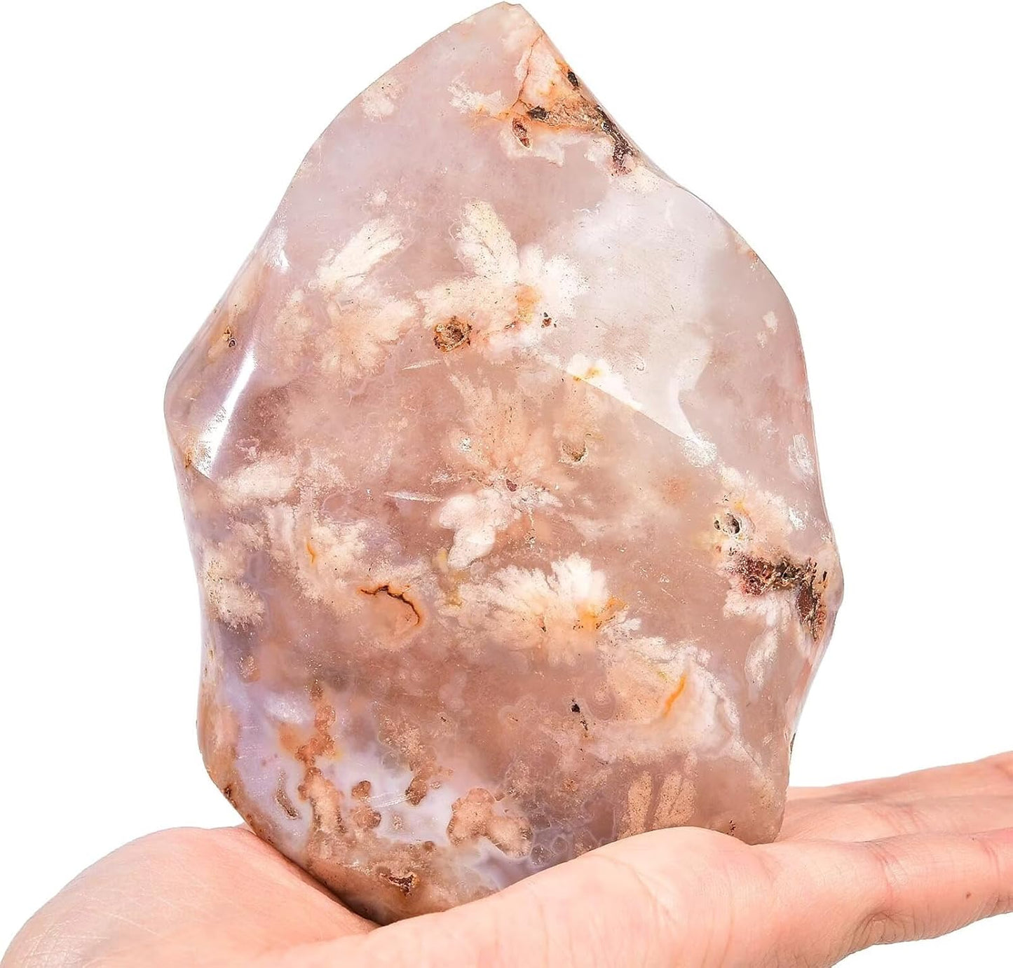 AMOYSTONE Cherry Blossom Agate Flame Shaped Stone Towers Obelisk Flower Agate Natural Healing Crystal Quartz Reiki Energy Decoration Home Office 1.5-2.2LBS