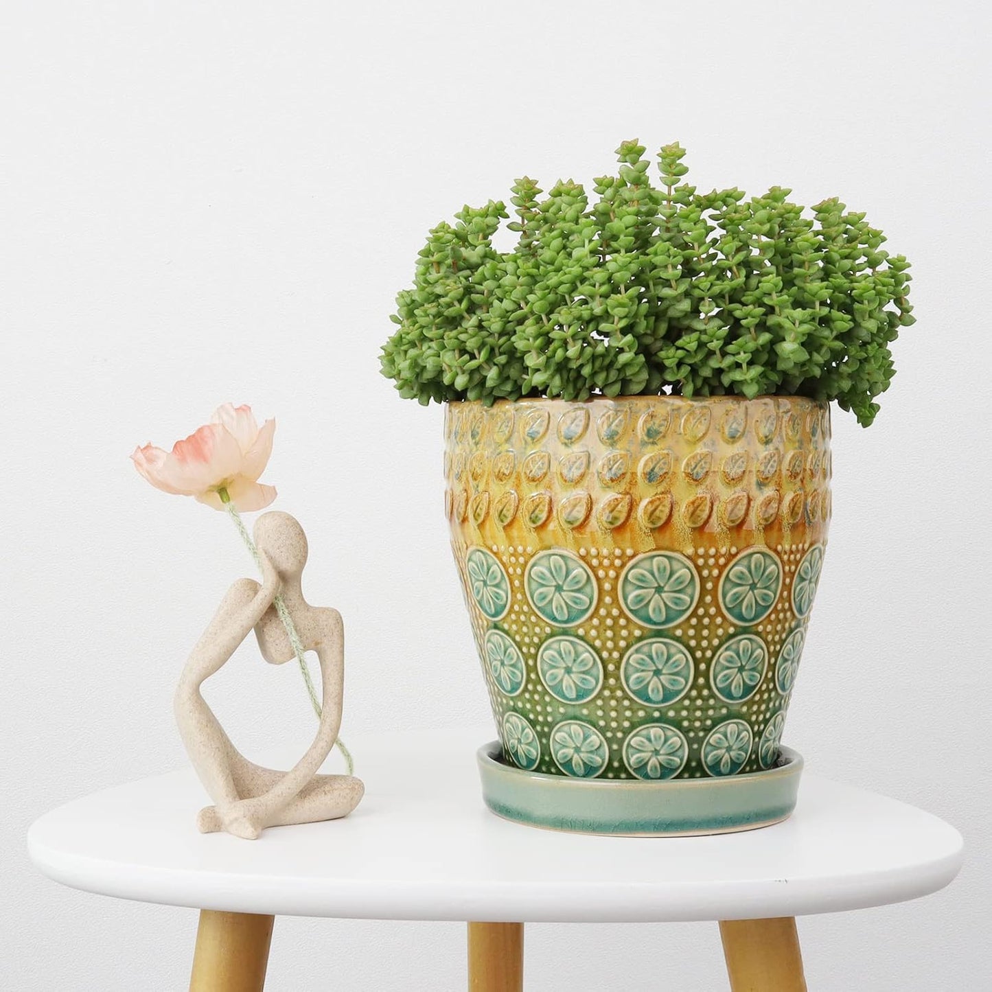 6 Inch Ceramic Planter with Drainage Hole and Saucer for Plants, Indoor-Outdoor Large Round Succulent Orchid Flower Pot, Set of 2