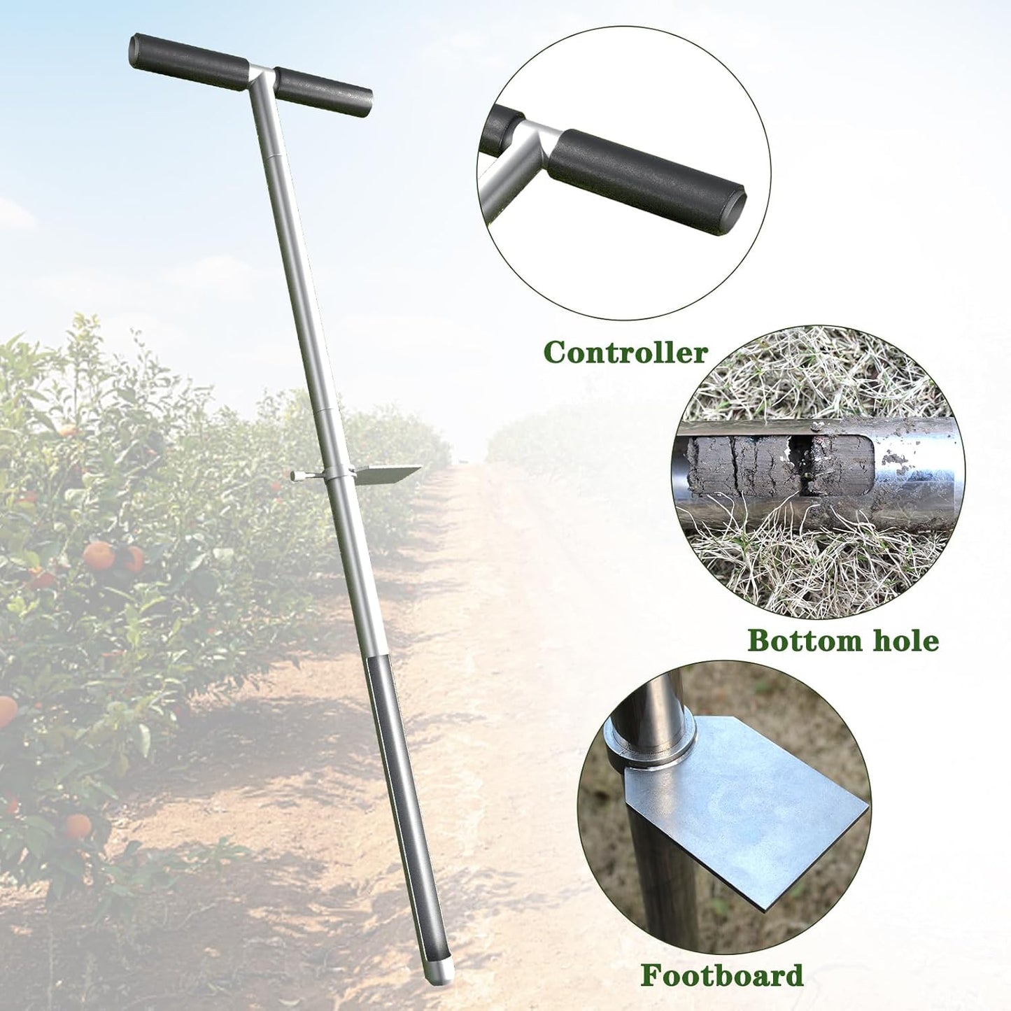 36" Soil Sample Probe Stainless Steel T-Style Handle Sampling Soil Probe Soil Sample Test Tool Kits with Foot Pedal and Reusable Sample Bags for Farm/Agriculture/Garden/Lawn/Golf Course