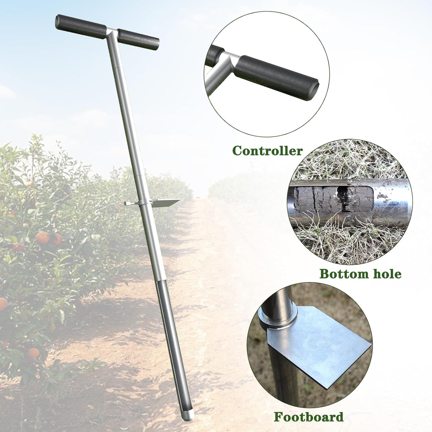 36 Inch Soil Sampler Probe, Stainless Steel Soil Sampling Tube Soil Core Sample Bags Soil Probe Tester, T-Handle Soil Test Kits Soil Probe with Foot Pedal for Plant Digger Garden Lawn Farm