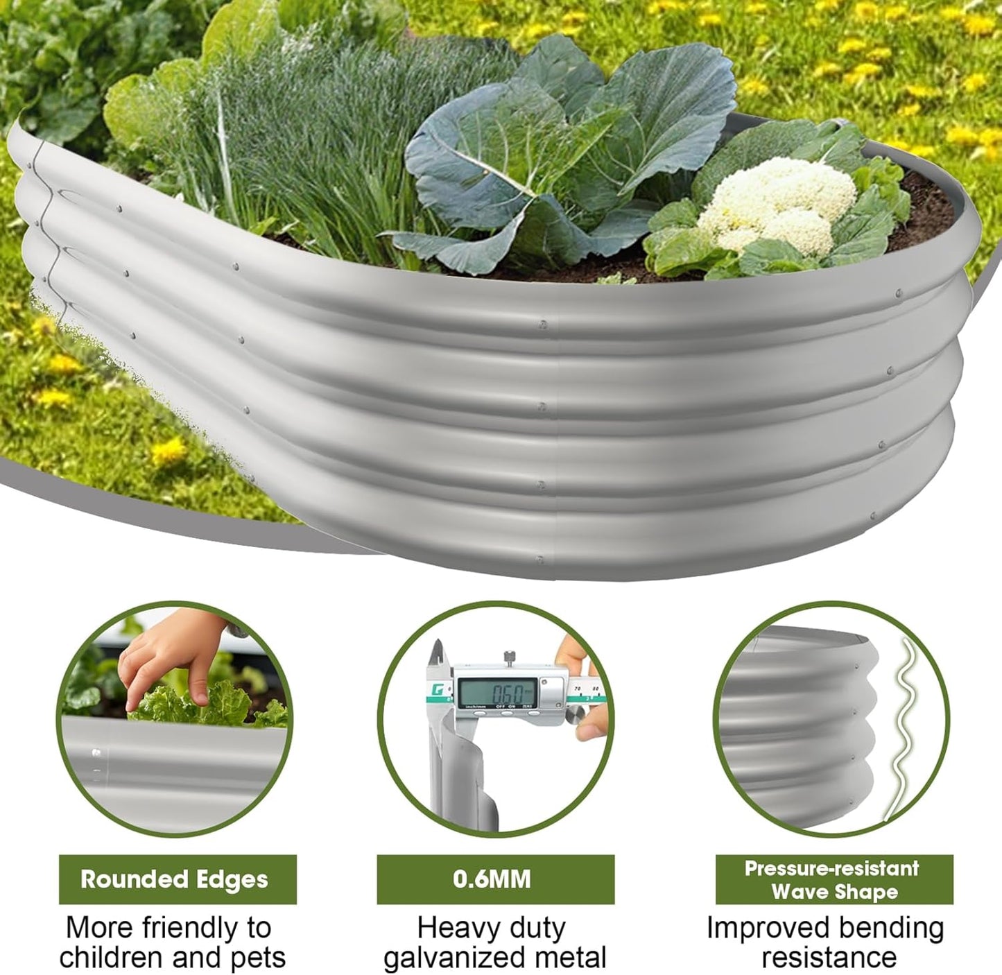 5x3x1ft Oval Galvanized Raised Garden Bed Outdoor 9-in-1 Large Metal Modular Planter Box Raised Beds for Gardening,Vegetables,Fruits,Flowers & Herbs (Silver)