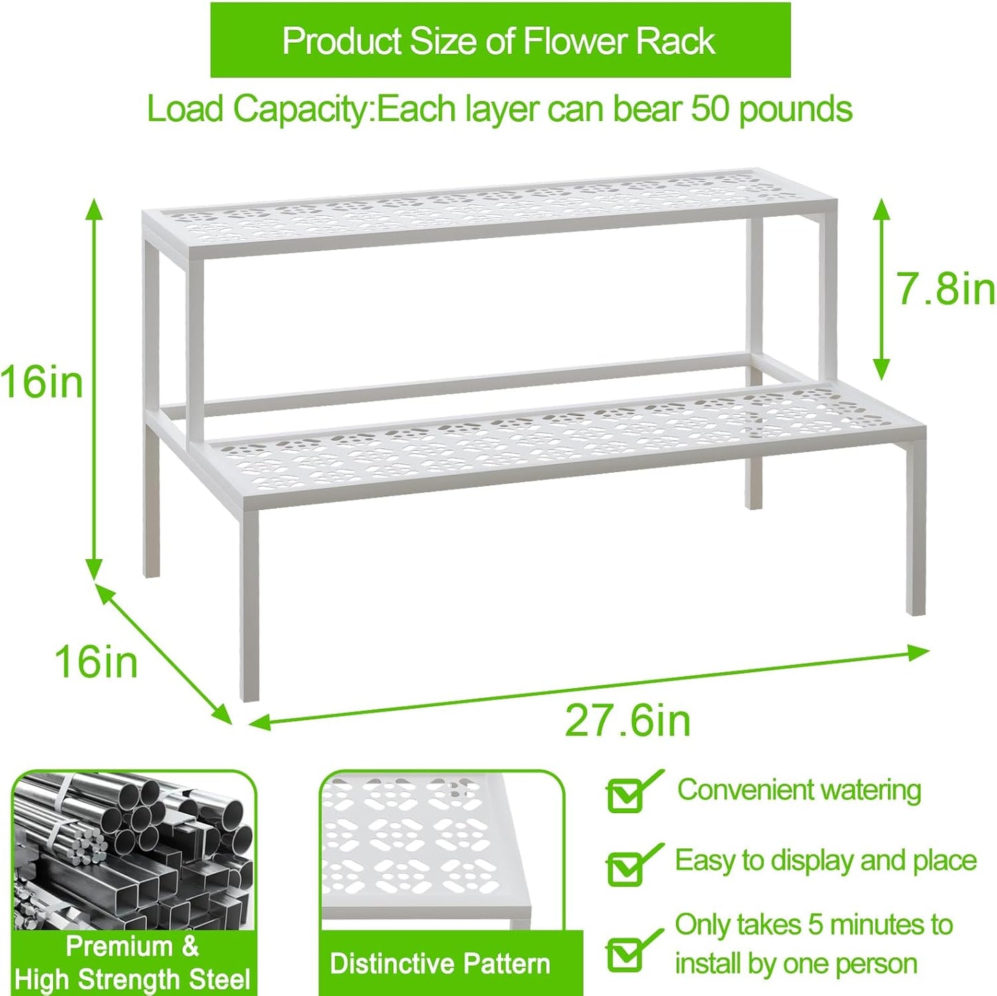 aboxoo Metal Plant Stand Metal 2 Tier Potted Multiple Flower Pot Holder Plant Shelf Indoor Plants Multiple,Outdoor Heavy Duty Planter Display Shelving Unit for Patio Garden Corner Balcony,Living Room(White)