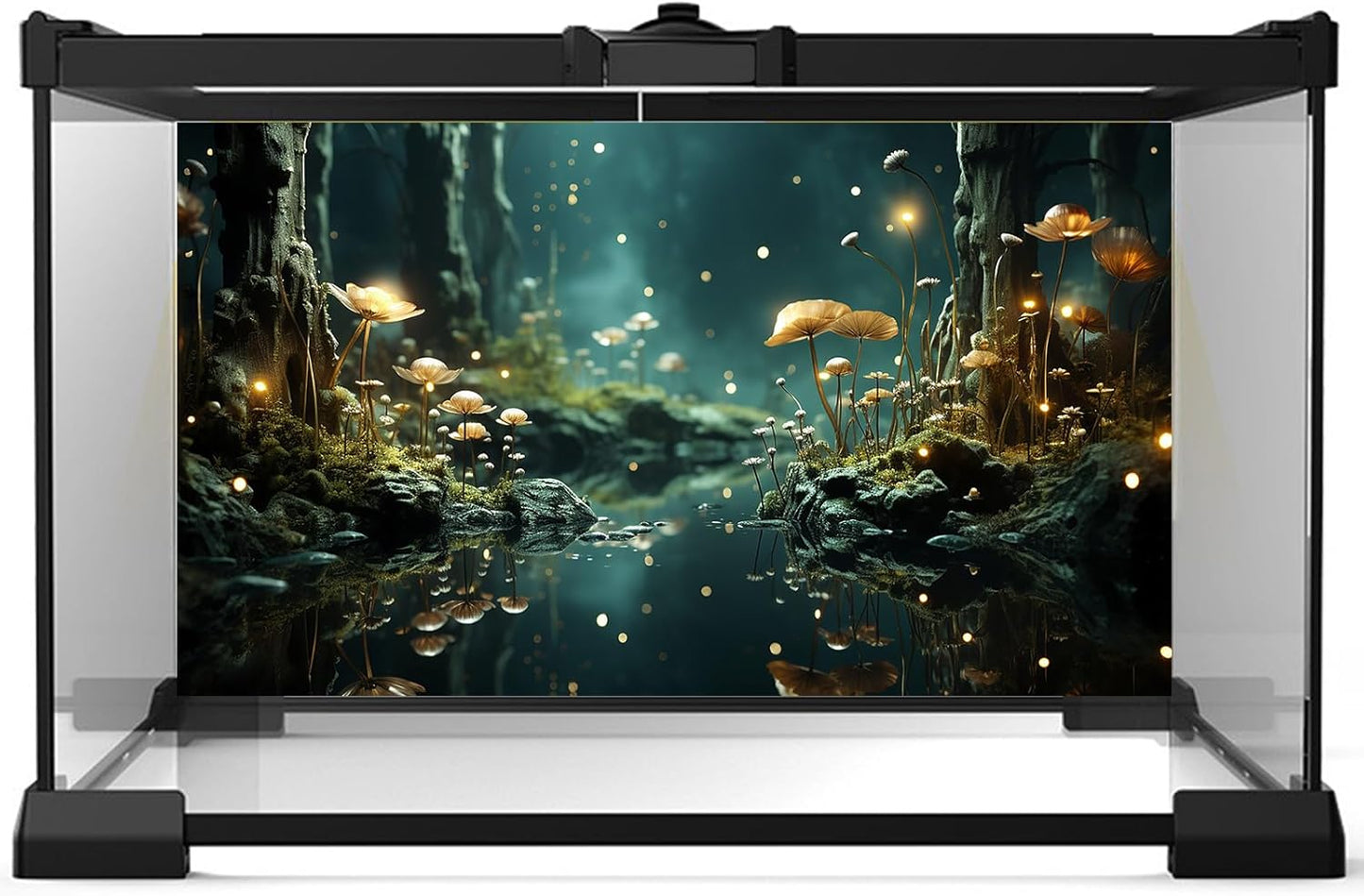 Fantasy Aquarium Background Rock Flowers Tranquil Water Scene Terrarium Backdrop Fantasy Lights Fish Tank Background Reptile Habitat Backdrop Aquarium Poster Wallpaper Decor Vinyl 30x12in