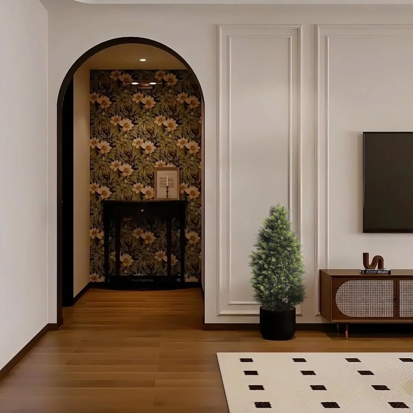 3FT Artificial Cedar Topiary Trees, Fake Cypress Trees Faux Pine Shrubs Plants, Evergreen Plants for Home Porch Decor Set of 2