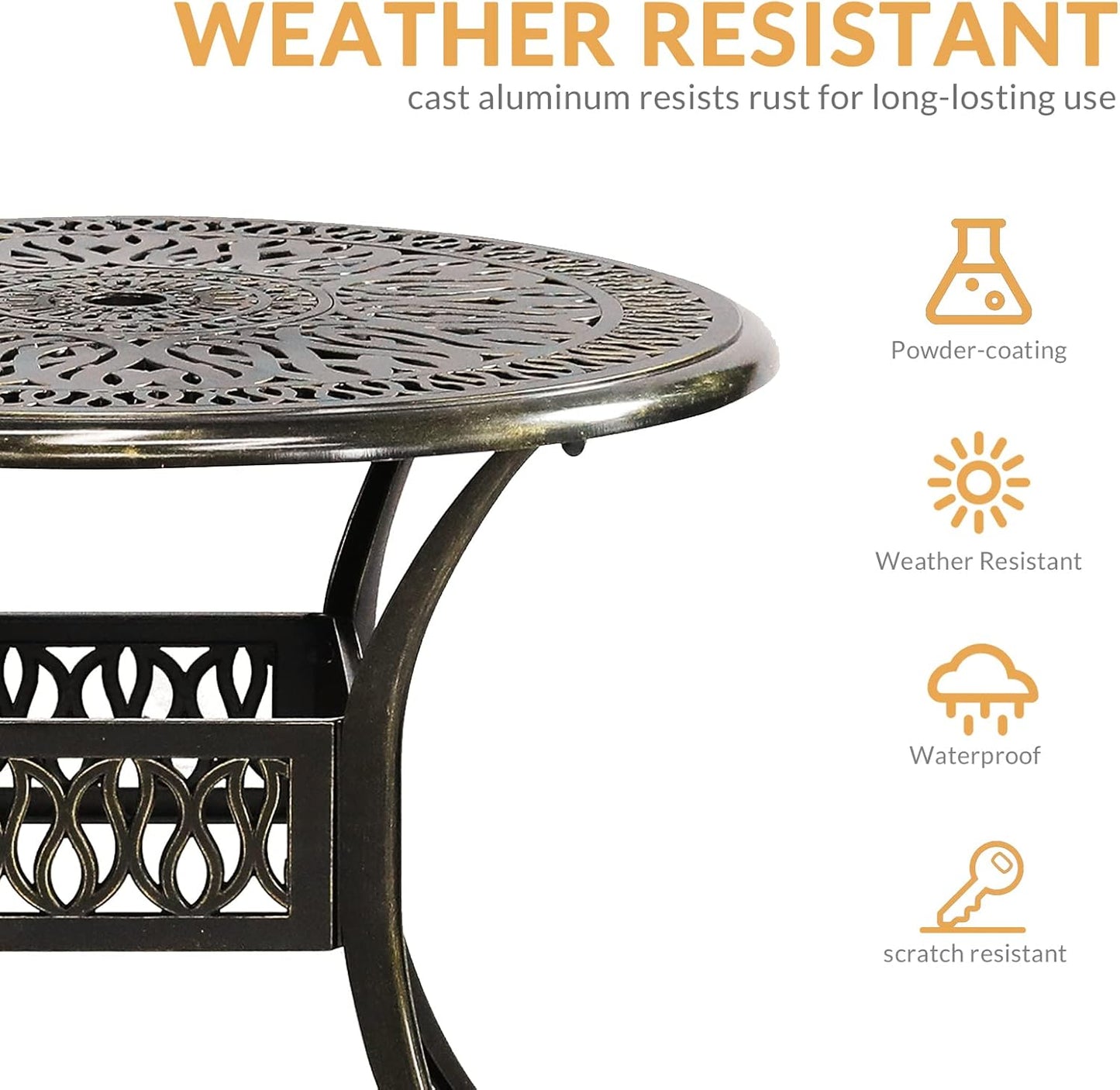 3-Piece Outdoor Patio Dining Set, All-Weather Cast Aluminum Patio Furniture Set for Backyard Garden Deck with 2 Chairs and 35.4” Round Table, 2" Umbrella Hole