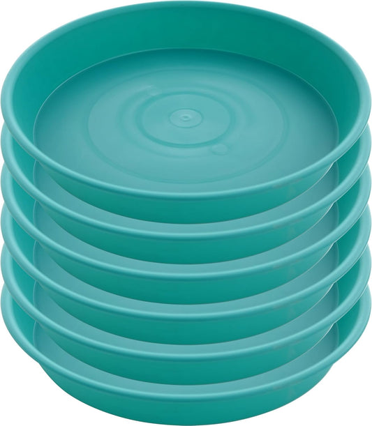 6 Pack of 10 inch Plant Saucer Blue, Heavy Duty Plastic Plant Saucer 10 inch Round, Flower Plant Saucers for Indoors, Plant Trays for Planter 8"/9"/10" (10", Teal)