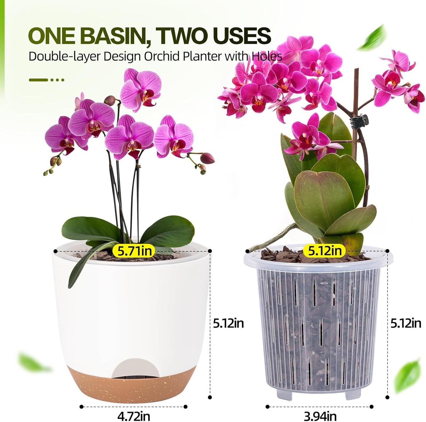 5.8 Inch Self Watering Planters for Indoor Plants with Bottom Watering,2Pack Flower Plant Pots for Outdoor with Drainage, Durable Plastic planters Pots(White)