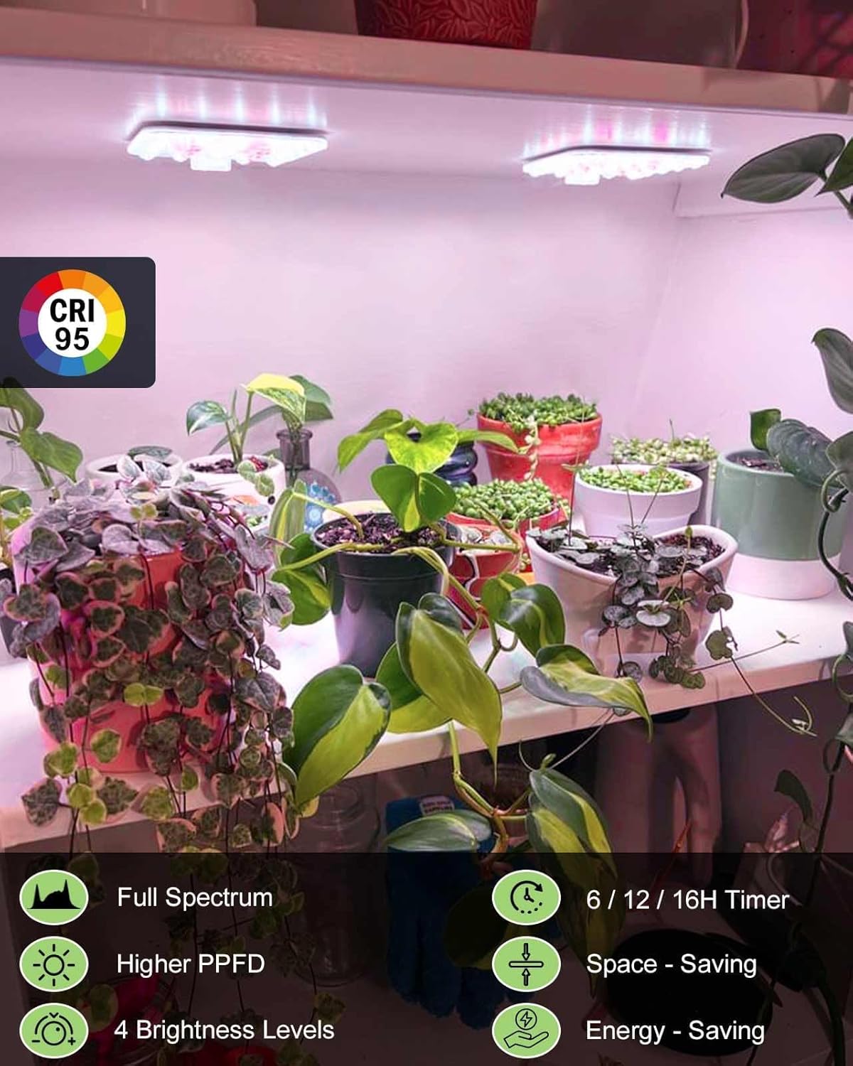 DOMMIA Grow Lights, Full Spectrum High PPFD with Optical Lens, Auto on/Off and 6/12/16H Timer,4 Brightness Levels,Under Cabinet LED Plant Light for All Indoor Growing