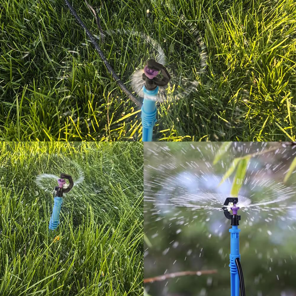 49.2FT/15M Rotary Sprinkler Drip Irrigation System, Adjustable Complete Drip Irrigation Kit with Rotary Sprinkler, 1/2" and 1/4" Irrigation Tubing and Barbed Fittings for Garden,Raised Bed,Yard,Lawn