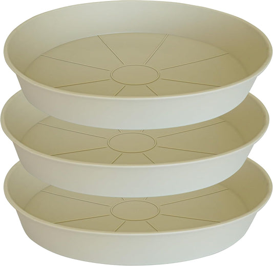 3 Pack of 25 26 inch Plant Saucer (22.7 Inch Base), 4.2" Depth, Large Deep Plastic Flower Planter Water Trays for Indoors Outdoor Bath Bath, Plant Drip Trays for Pot (26", Beige)