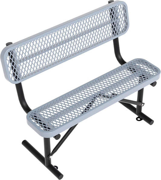 4FT Benches for Outside, Heavy-Duty Outdoor Garden Bench W/Back, Metal Park Bench for Sitting Area, Commercial Bench for Patio Porch Backyard School Sports Church Locker Room Shopping Centers