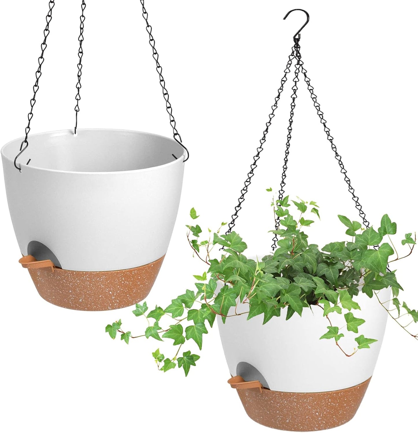 Hanging Planters for Indoor Outdoor Plants, 2 Pack Self Watering Hanging Pot with Drainage Holes & Removable Tray (White, 10'')