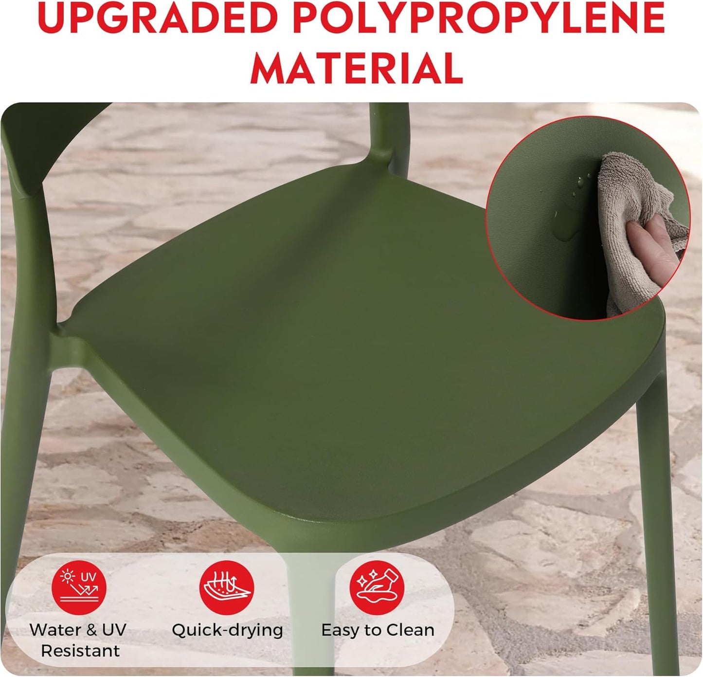 5-Piece Outdoor Dining Set, HDPE Patio Square Bistro Table and Stackable Chairs Sets for 4, Patio Furniture All Weather for Backyard Poolside, Olive Green