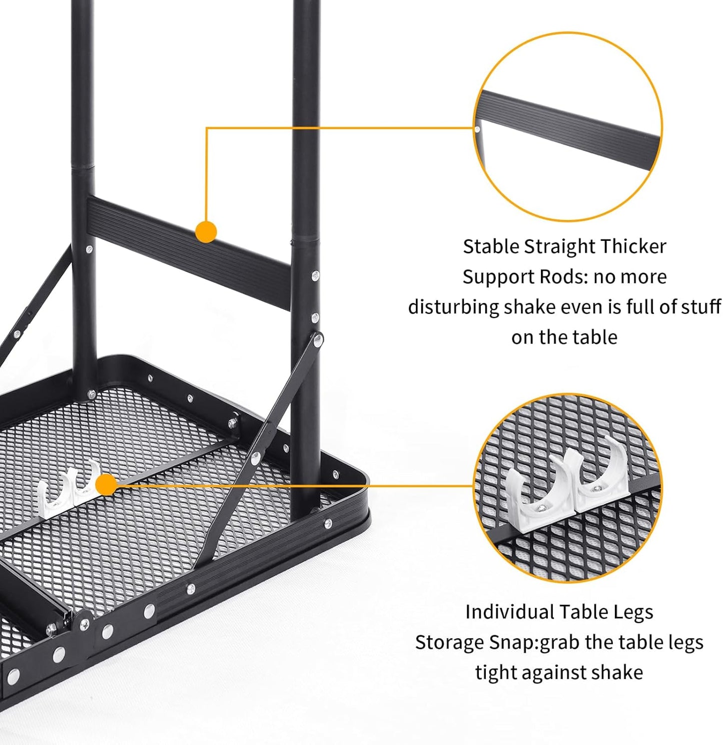 Grill Table Small Folding Table 2FT Foldable Camping Table Picnic Portable Mesh 2 Height Adjustable Outdoor Beach BBQ Black 23.6×15.7× 9.4/20.4inch