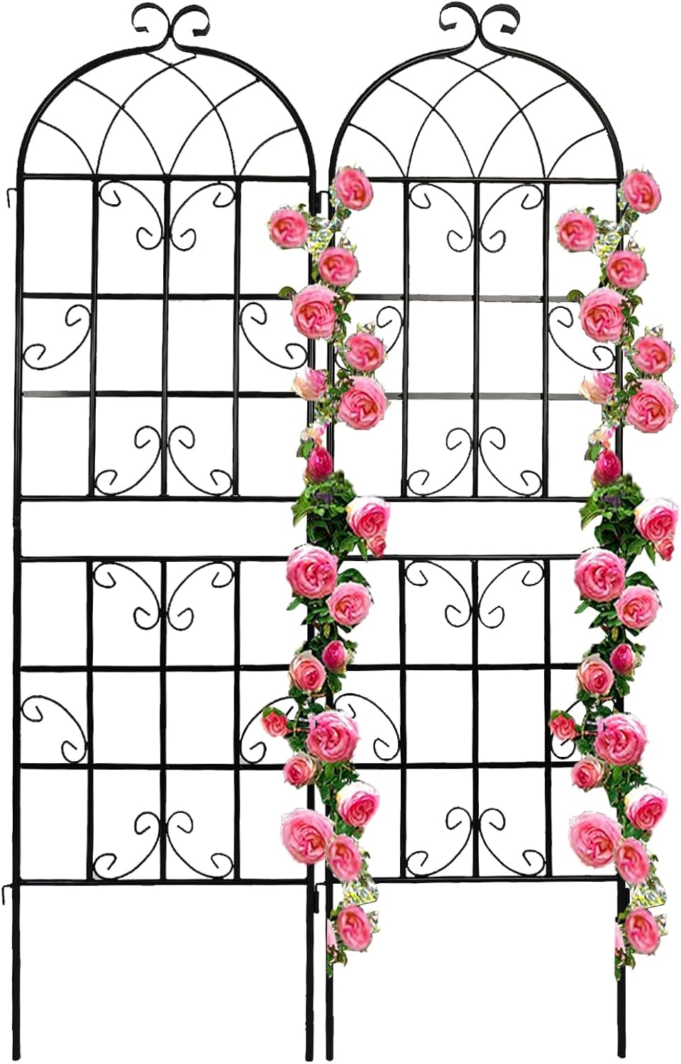 2 Pack Metal Garden Trellis for Climbing Plants 71" x 19.7" Outdoor Fence Rustproof Garden Trellis Support Roses Flower Lawn, Black 6FT