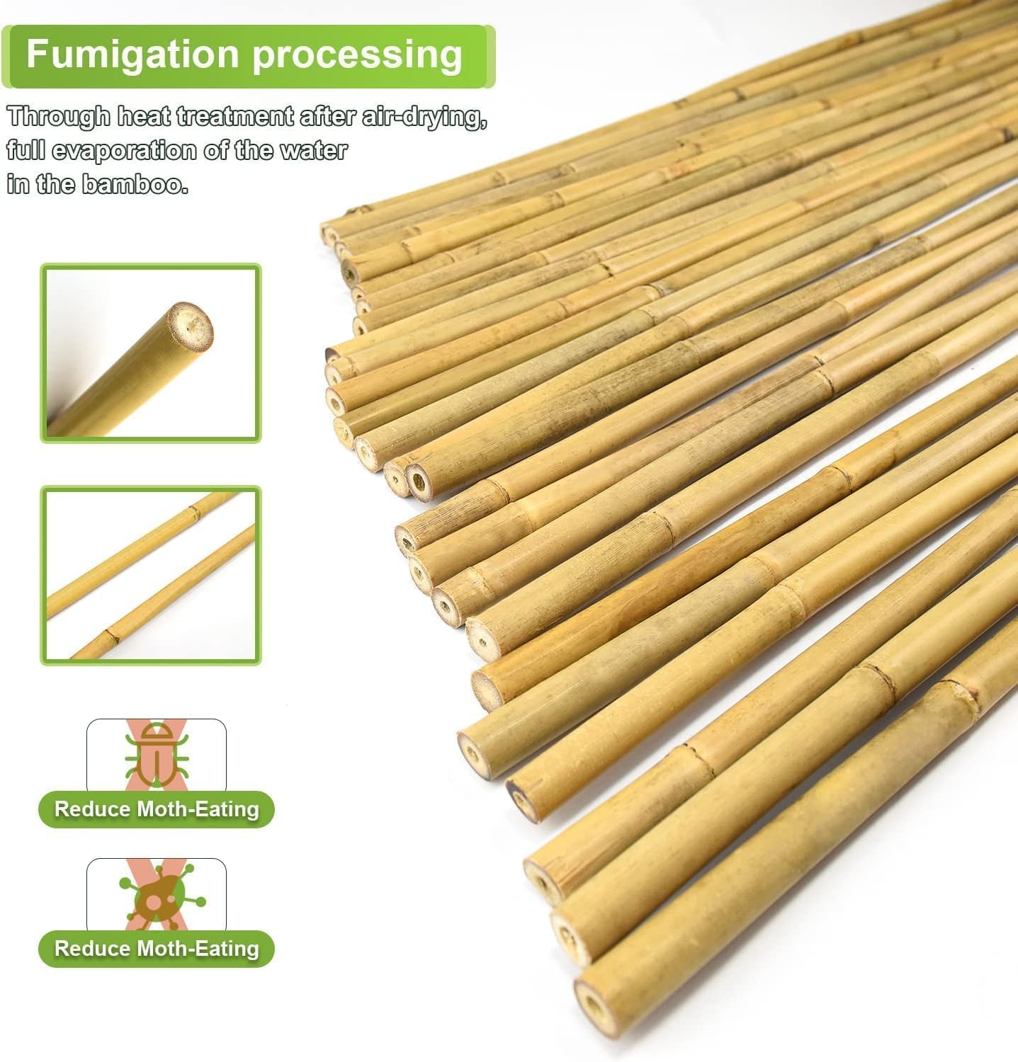 7/20" D 3 Feet Bamboo Stakes 50 Pack, Thicker Heavy-Duty Plant Stakes, Natural Garden Stakes for Bean, Tomato, Bean, Flowers,Trees Potted and Climbing Plant Support