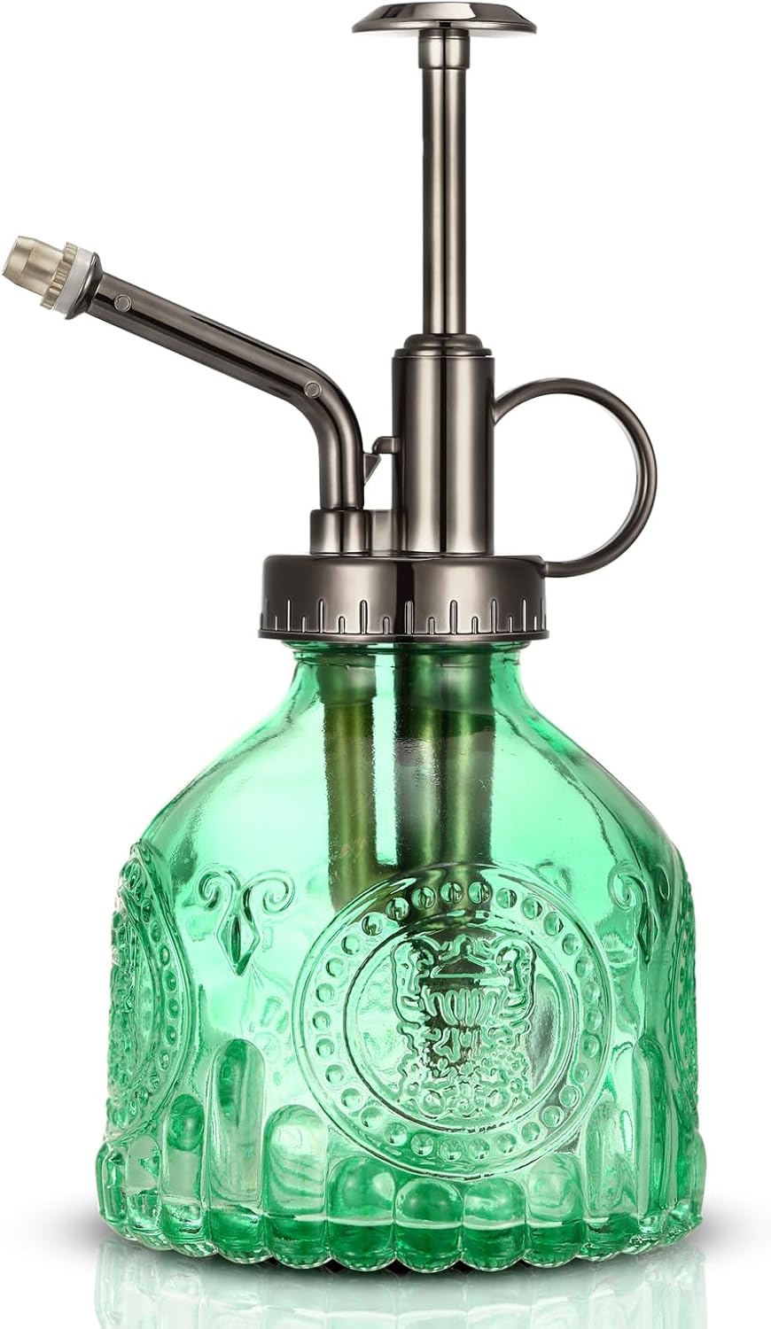 Glass Plant Mister Spray Bottle, Vintage Plant Spritzer Watering Can, Succulent Watering Bottle with Top Pump, Small Plant Sprayer Mister for Indoor Outdoor Houseplant - Green